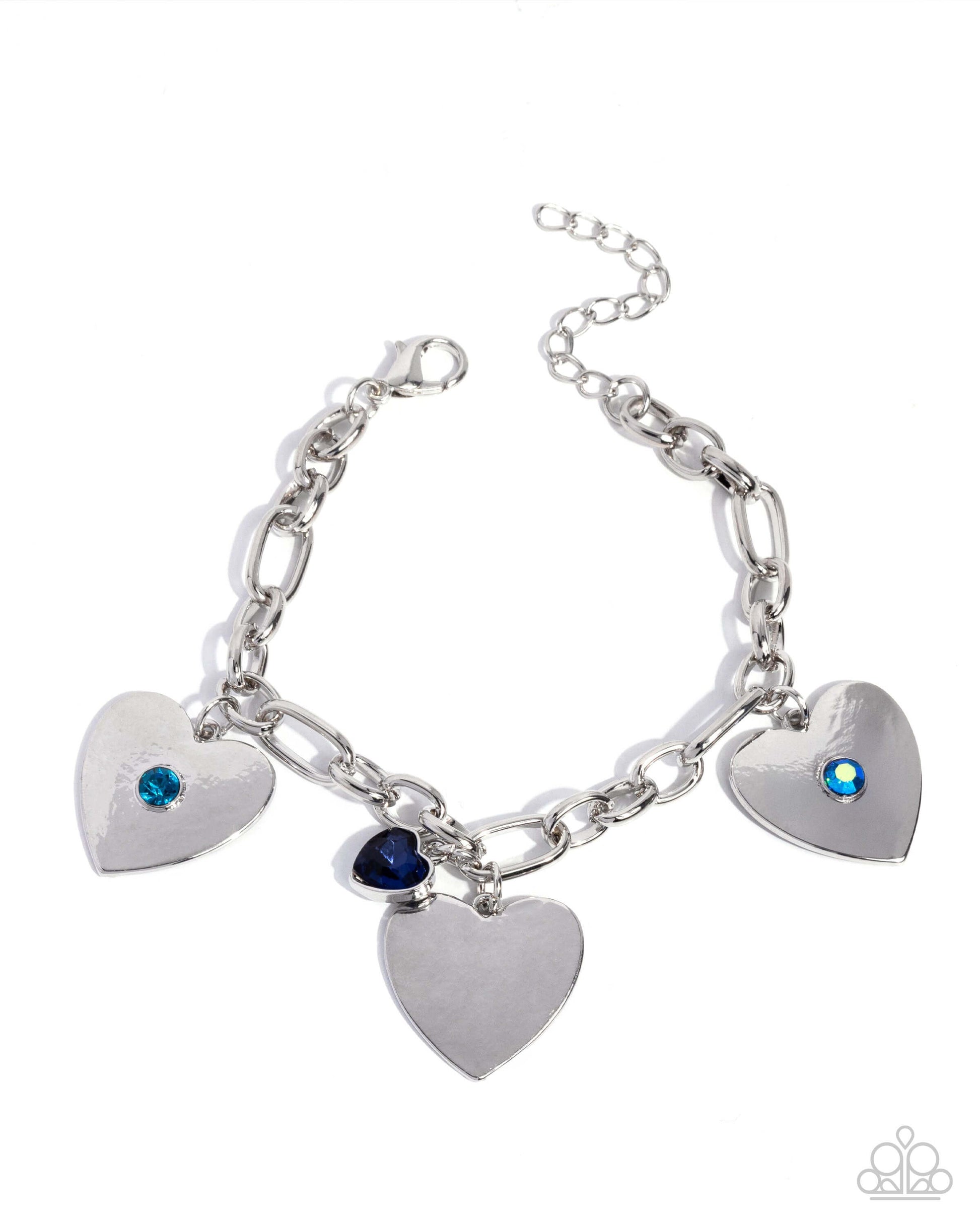 In Love With You - Blue Paparazzi Bracelet Accessories,Blue,Bracelet,Charms,Hearts,Silver Accents