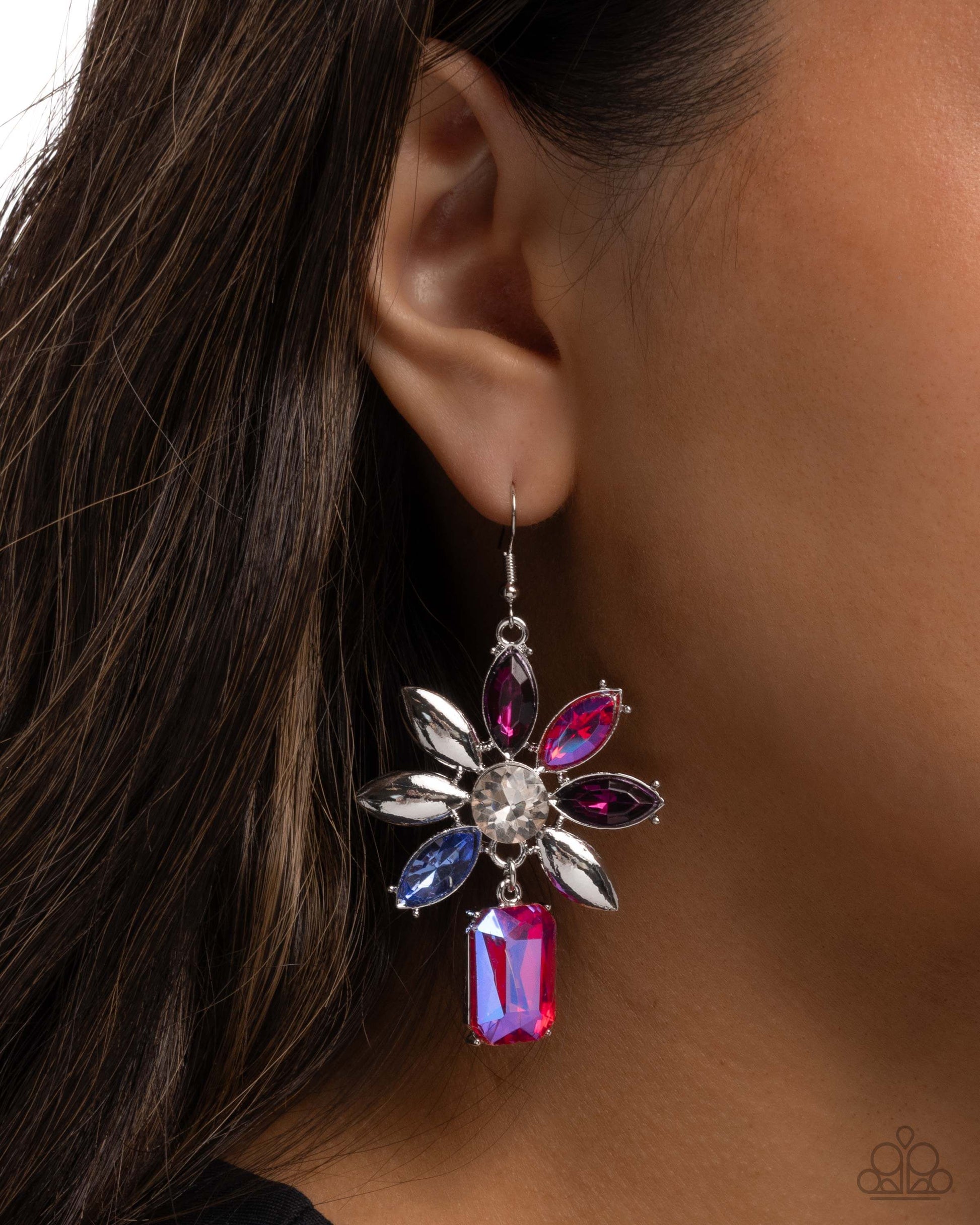 Meaningful Masterpiece - Pink Paparazzi Earrings Accessories,Blue,earrings,Floral,Iridescence,Pink,Silver Accents