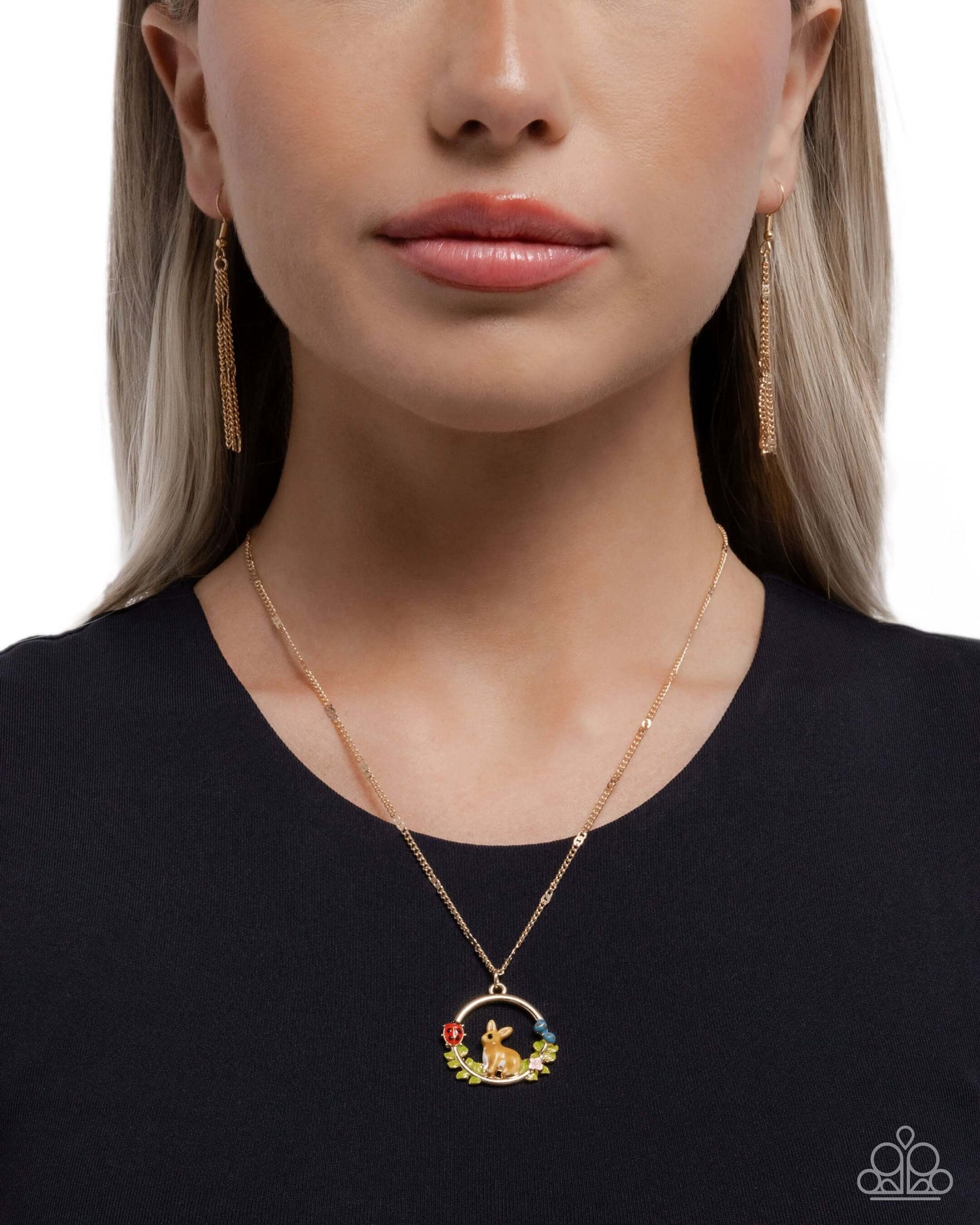 Easter Emblem - Gold Paparazzi Necklace Accessories,Gold,Multicolor,Necklace,Seasonal,Short Necklace