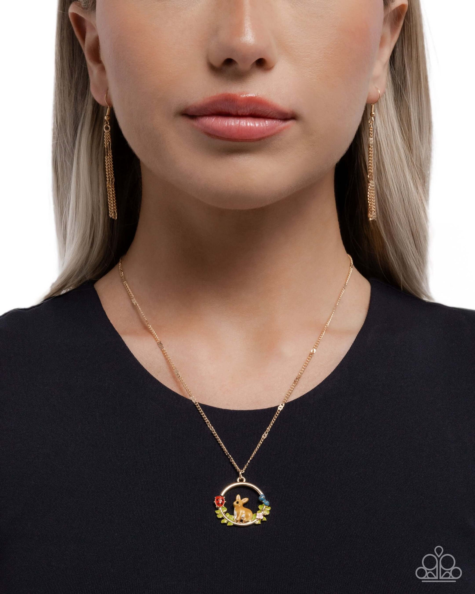 Easter Emblem - Gold Paparazzi Necklace Accessories,Gold,Multicolor,Necklace,Seasonal,Short Necklace