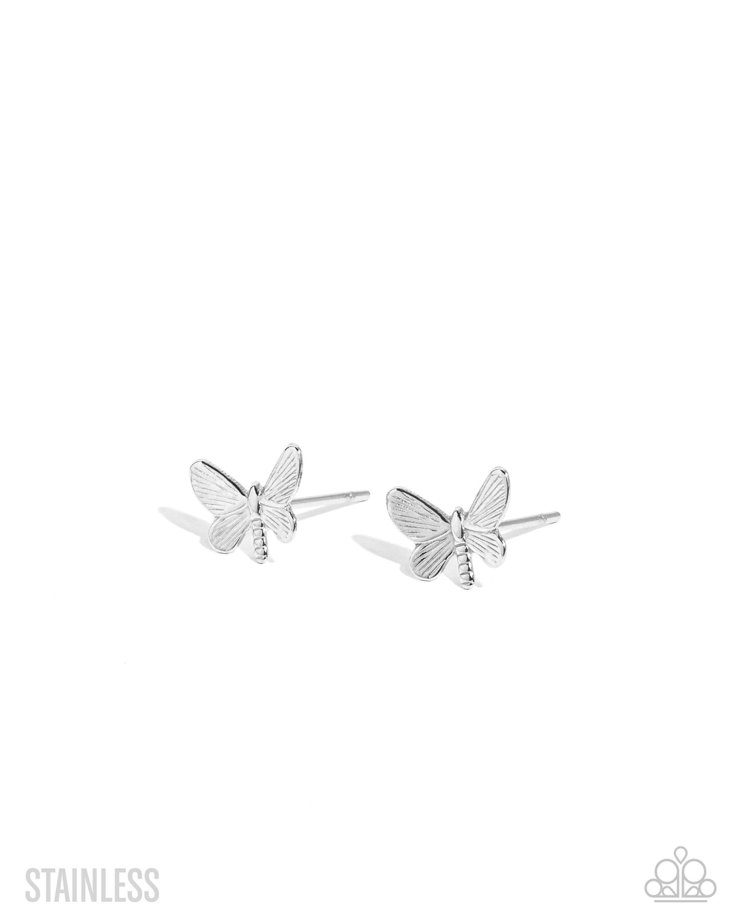 Whimsical Willpower - Silver Paparazzi Butterfly Earrings Accessories,earrings,Silver,Stainless Steel