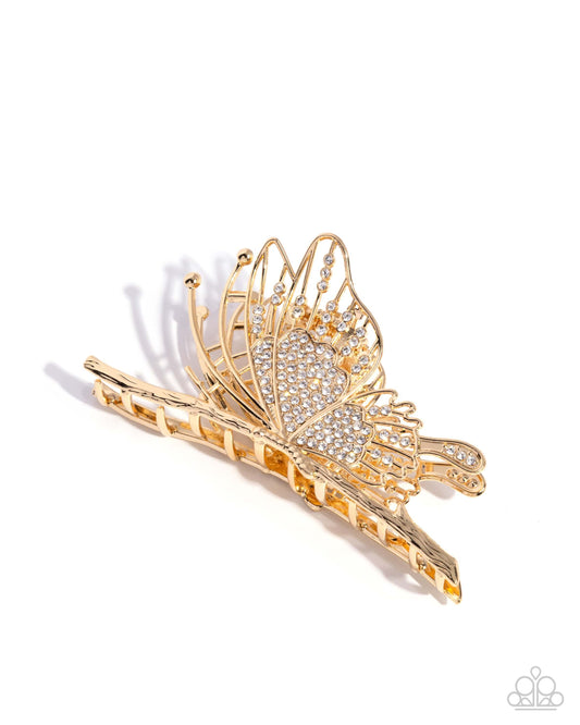 Layered Landing - Gold Paparazzi Hair Clip/Claw Accessories,Butterfly,Gold,Hair Clips