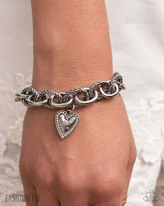 Dreaming Definition - White Paparazzi Heart Stretchy Bracelet Accessories,Bracelet,Hearts,Silver,Stretchy