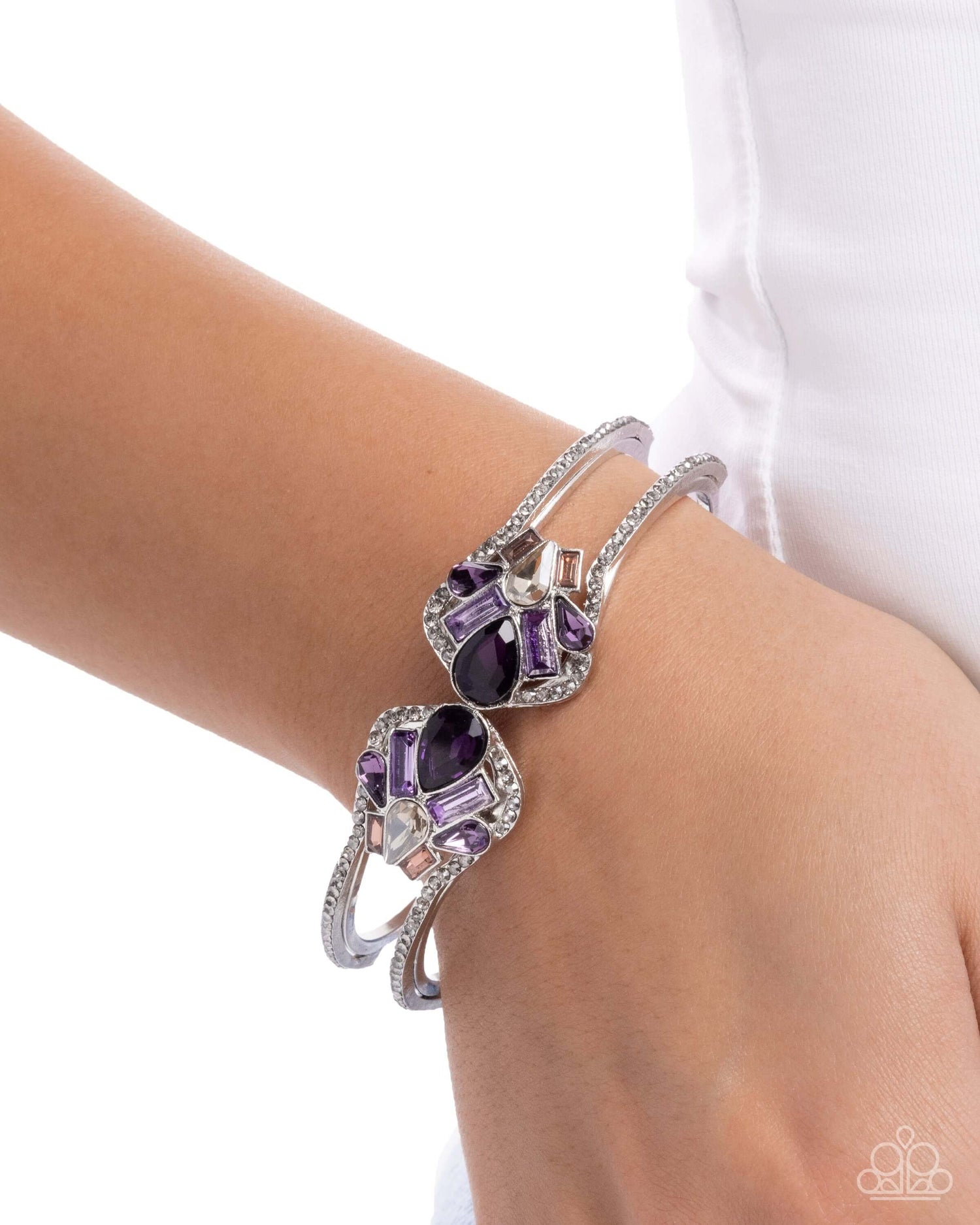 Cosmopolitan Catwalk - Purple Paparazzi Bracelet Accessories,Bracelet,hinge closure,Peach,purple,Silver Accents
