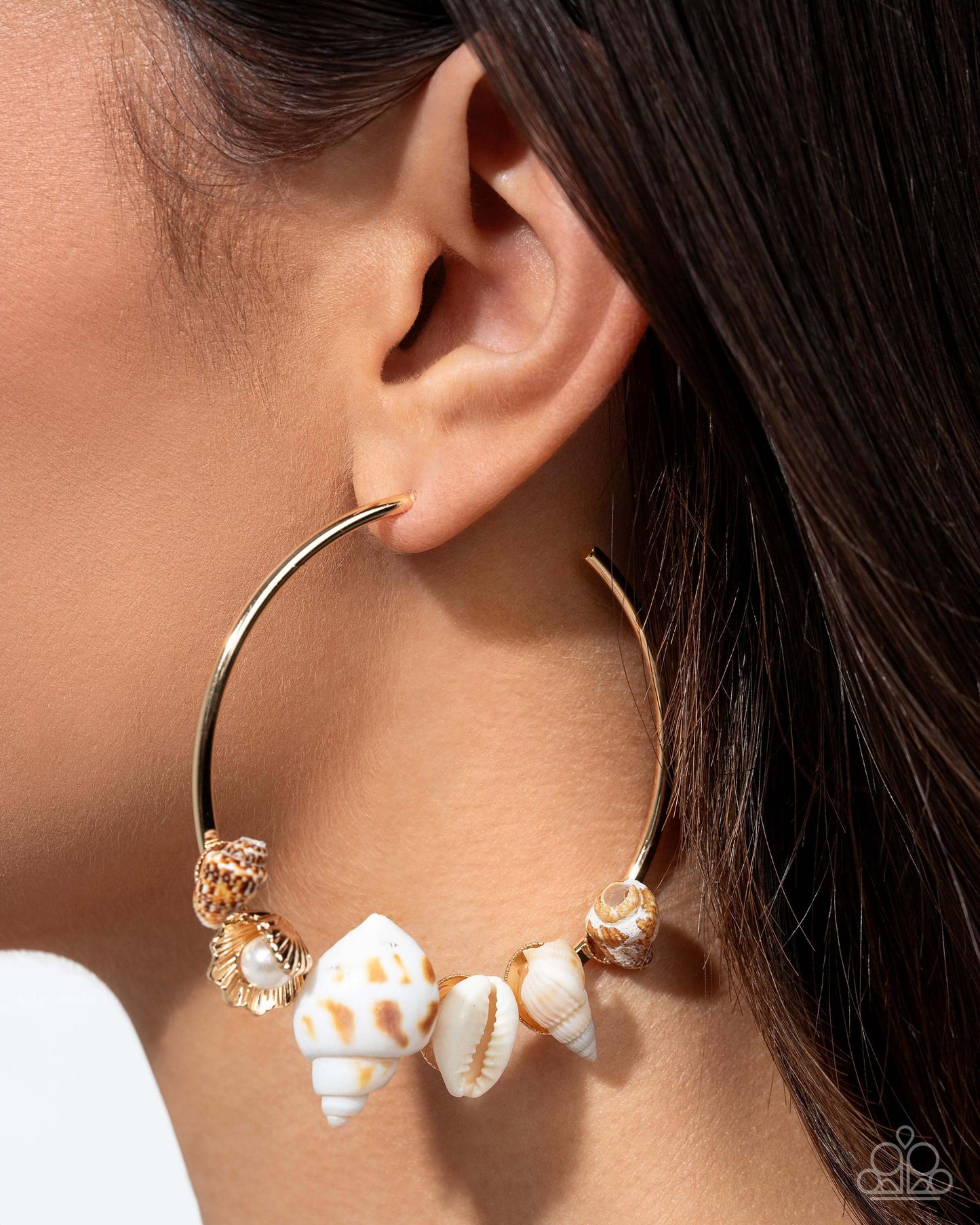 Seashell Sonnet - Gold Paparazzi Bracelet Accessories,earrings,Exclusives,Hoops,Life of the Party Exclusive,Sea Breeze Style,Seasonal,Shell-Like