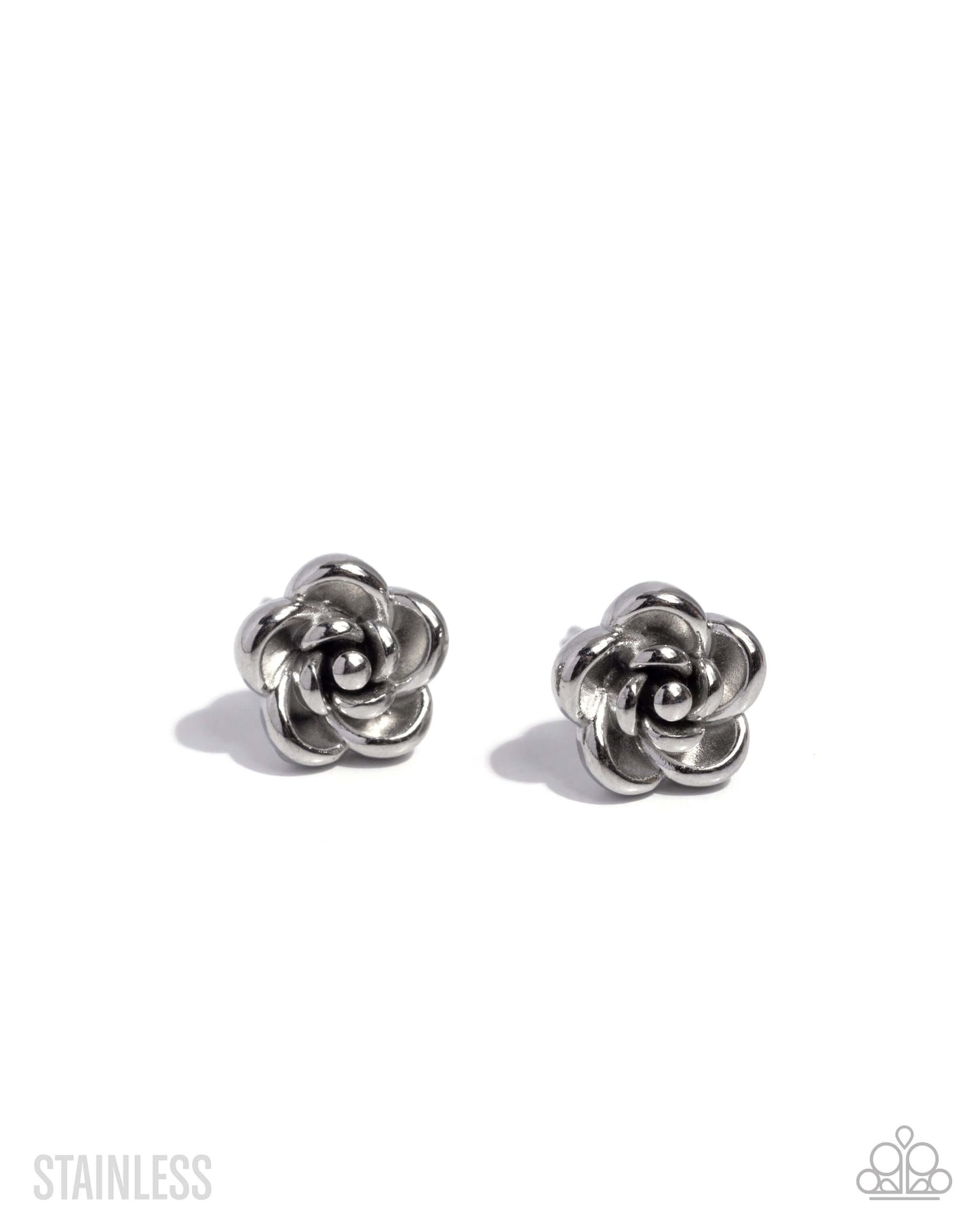 Royal Grounds - Silver Stainless Steel Accessories,earrings,Post,Roses,Stainless Steel