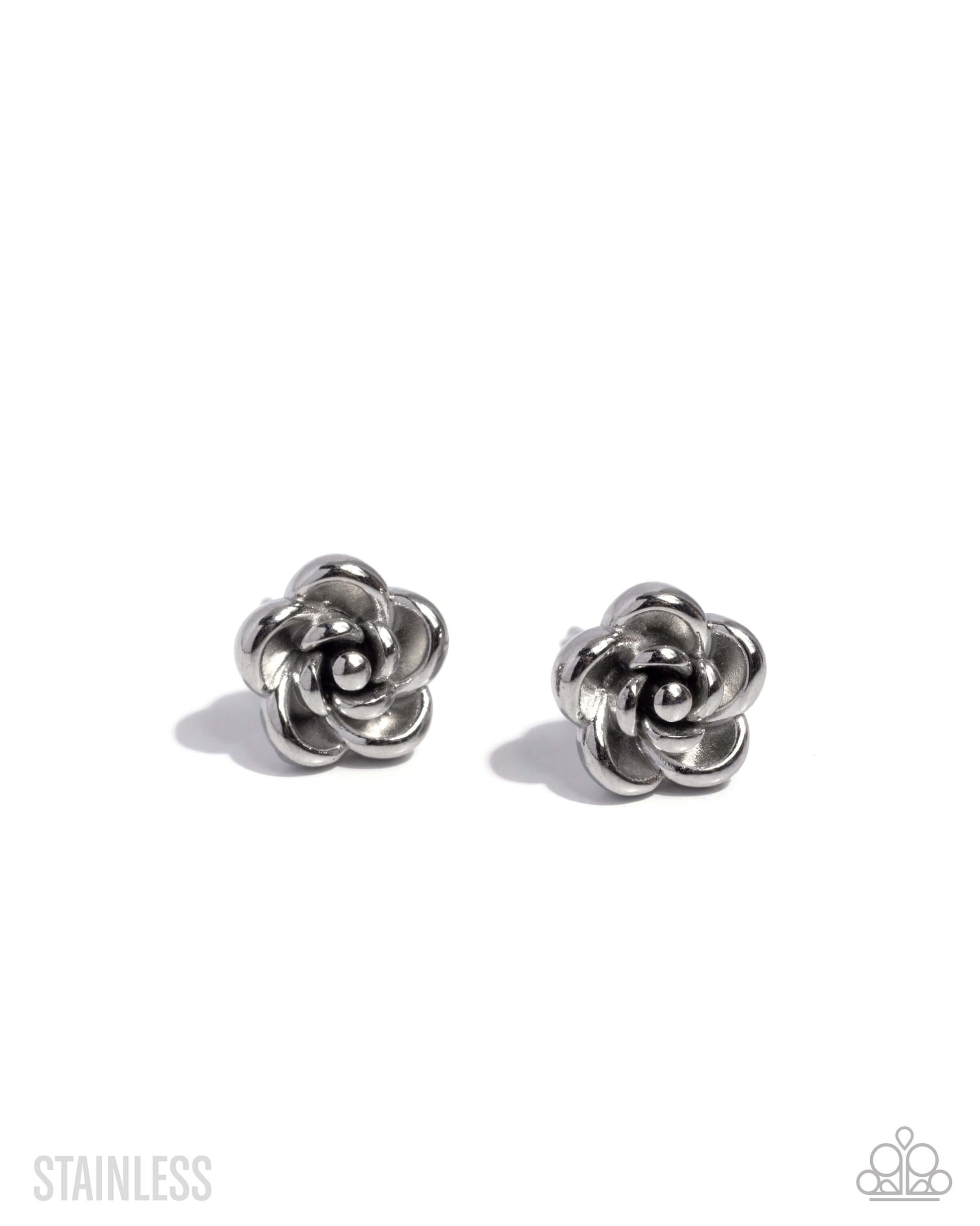 Royal Grounds - Silver Stainless Steel Accessories,earrings,Post,Roses,Stainless Steel