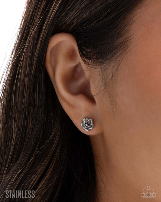 Royal Grounds - Silver Stainless Steel Accessories,earrings,Post,Roses,Stainless Steel
