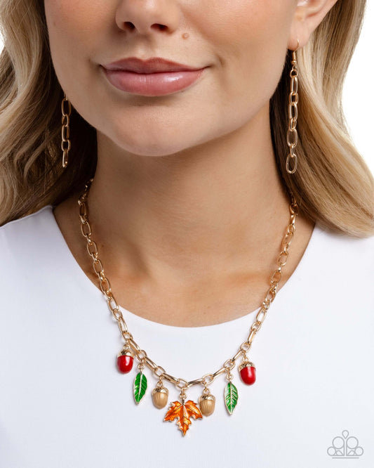 Harvest Haute - Multi Paparazzi Necklace Accessories,Floral,Gold,Multicolor,Necklace,Orange,Short Necklace