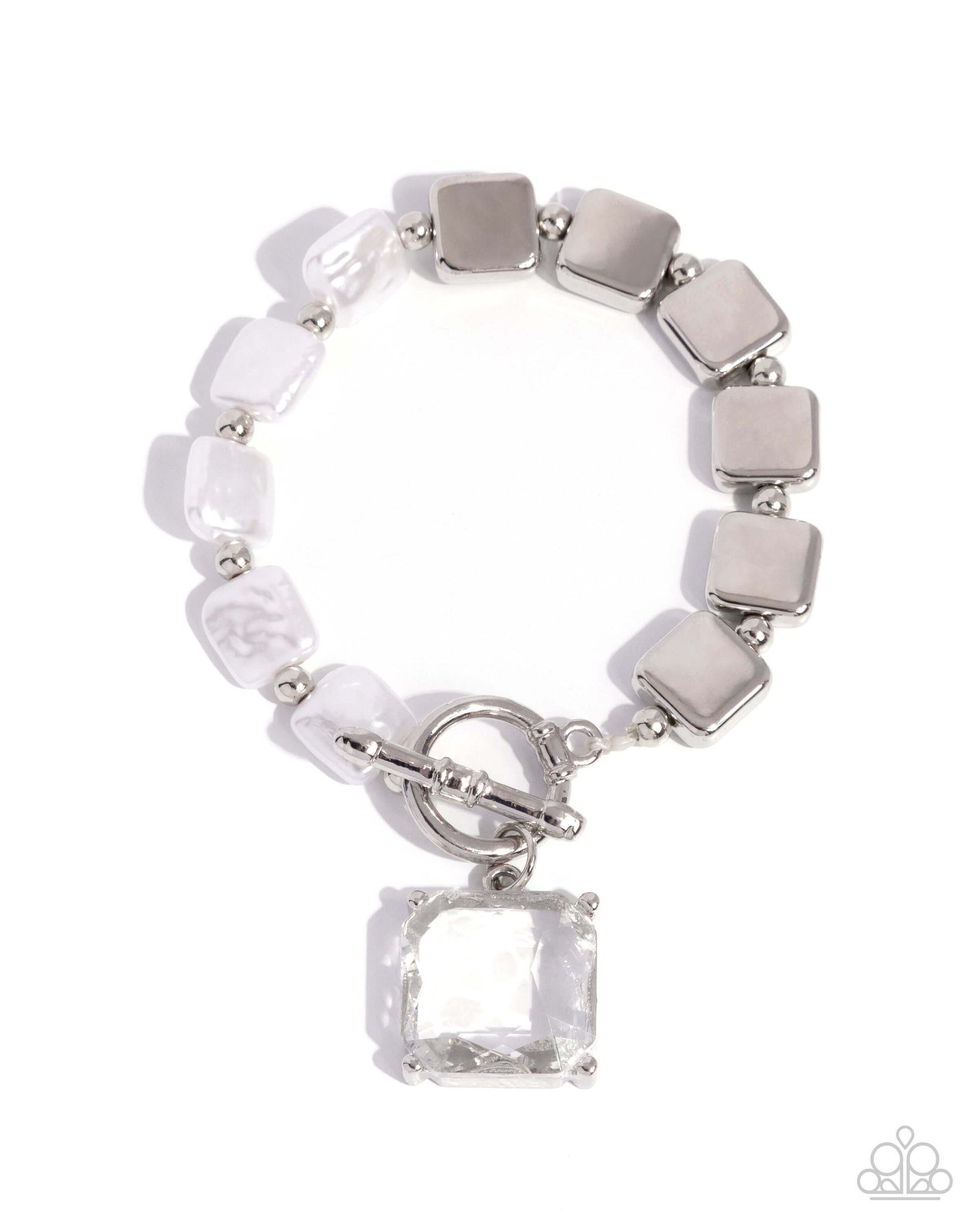 Mismatched Season - White Paparazzi Bracelet Accessories,Bracelet,Silver Accents,White rhinestones