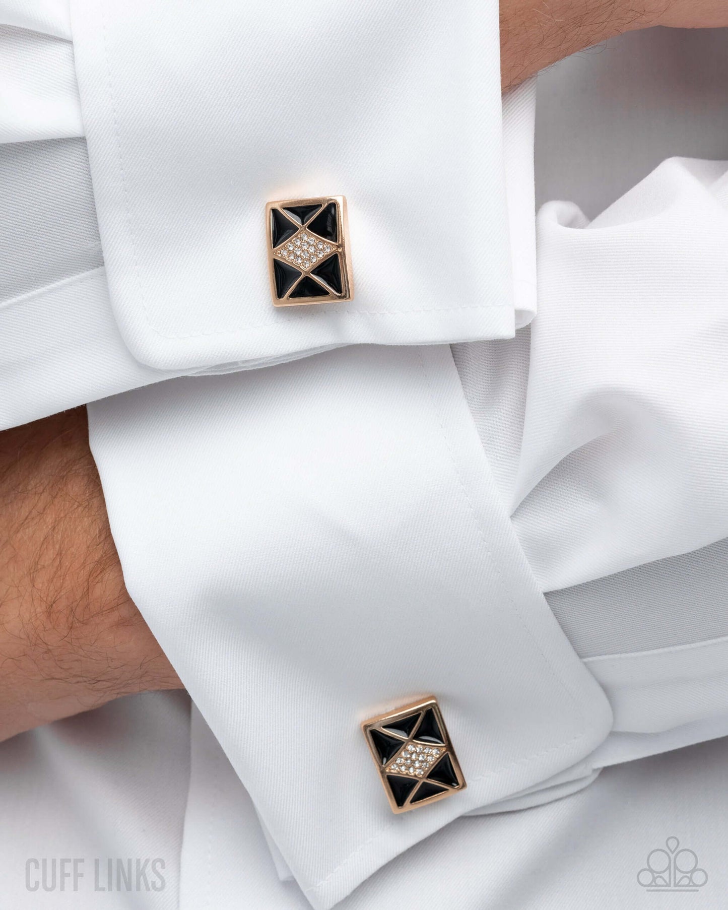 Iconic Invitation - Gold Paparazzi Cufflinks Accessories,Cuff Link,Gold,Mens Accessories,White rhinestones
