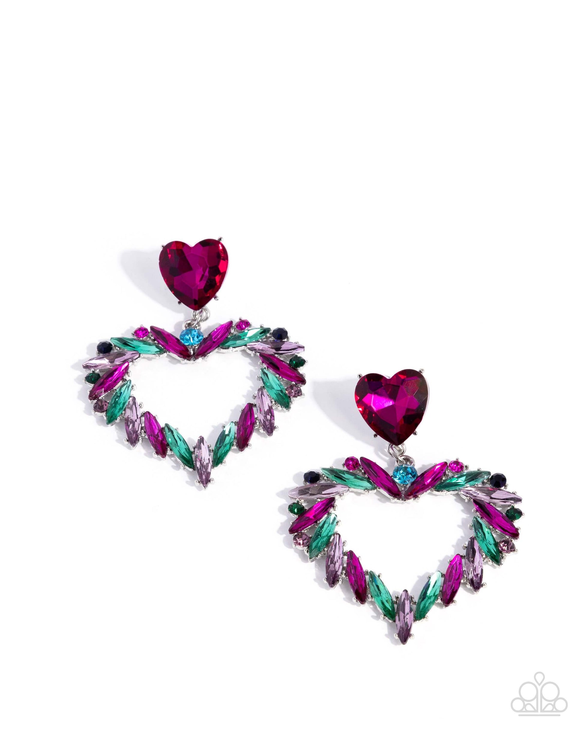 Memorable Marquise - Multi Paparazzi Heart Earrings Accessories,earrings,Hearts,Multicolor,Silver Accents