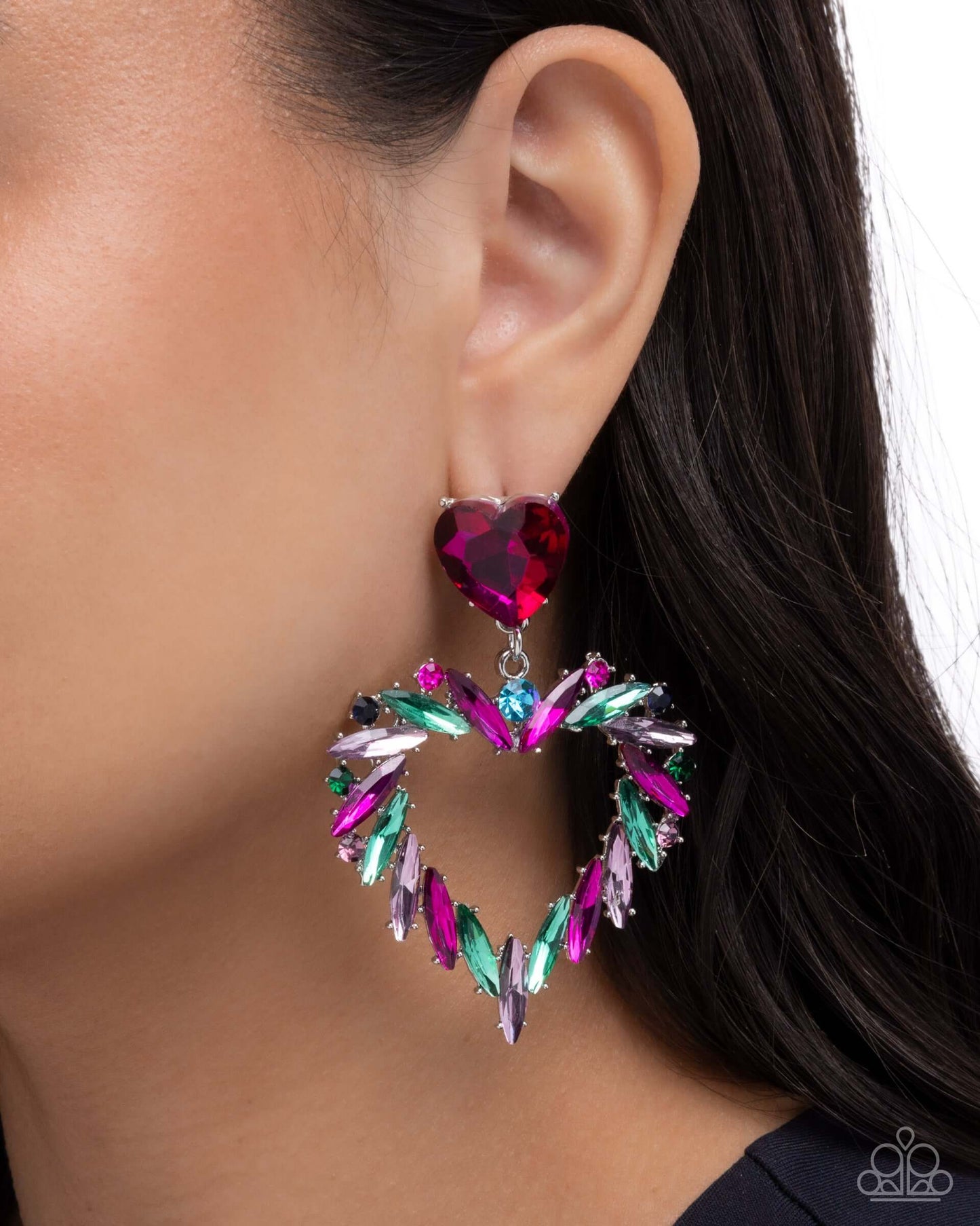 Memorable Marquise - Multi Paparazzi Heart Earrings Accessories,earrings,Hearts,Multicolor,Silver Accents