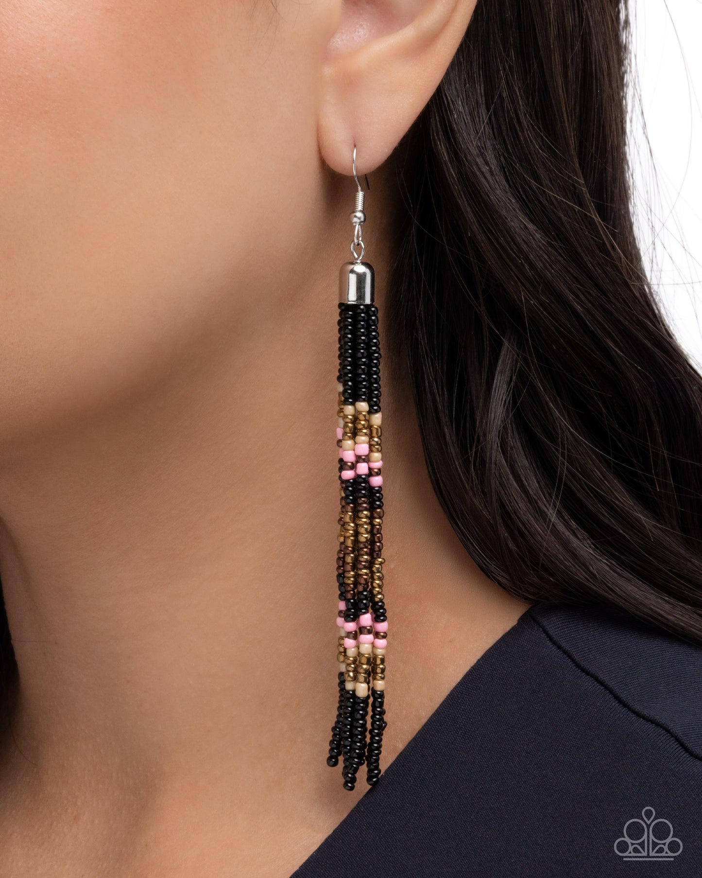 PREORDER ~ Stunning Strands - Black Paparazzi Seed Bead Earrings