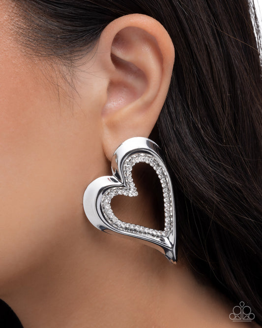 Cupid Chic - White Paparazzi Heart Post Earrings