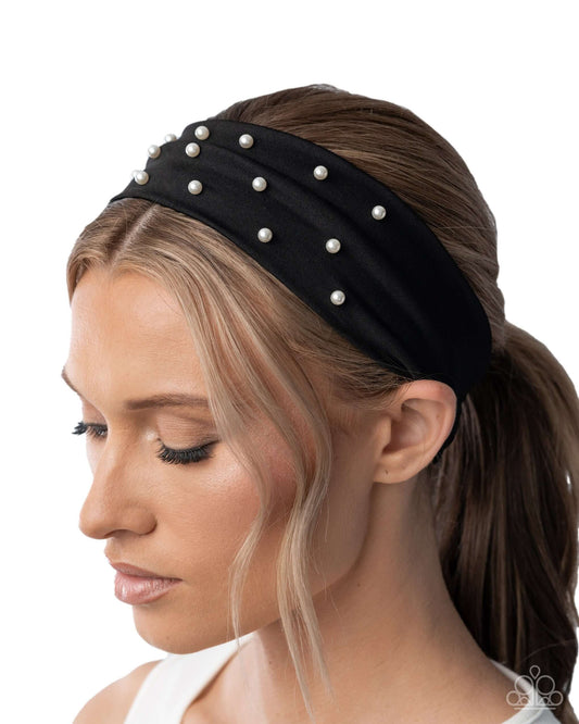 Placid Pearls - Black Paparazzi Headband Accessories,Black,Headband,Pearls