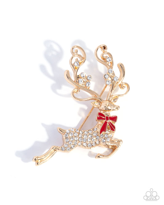 Reindeer Games - Gold Paparazzi Christmas Inspired Brooch