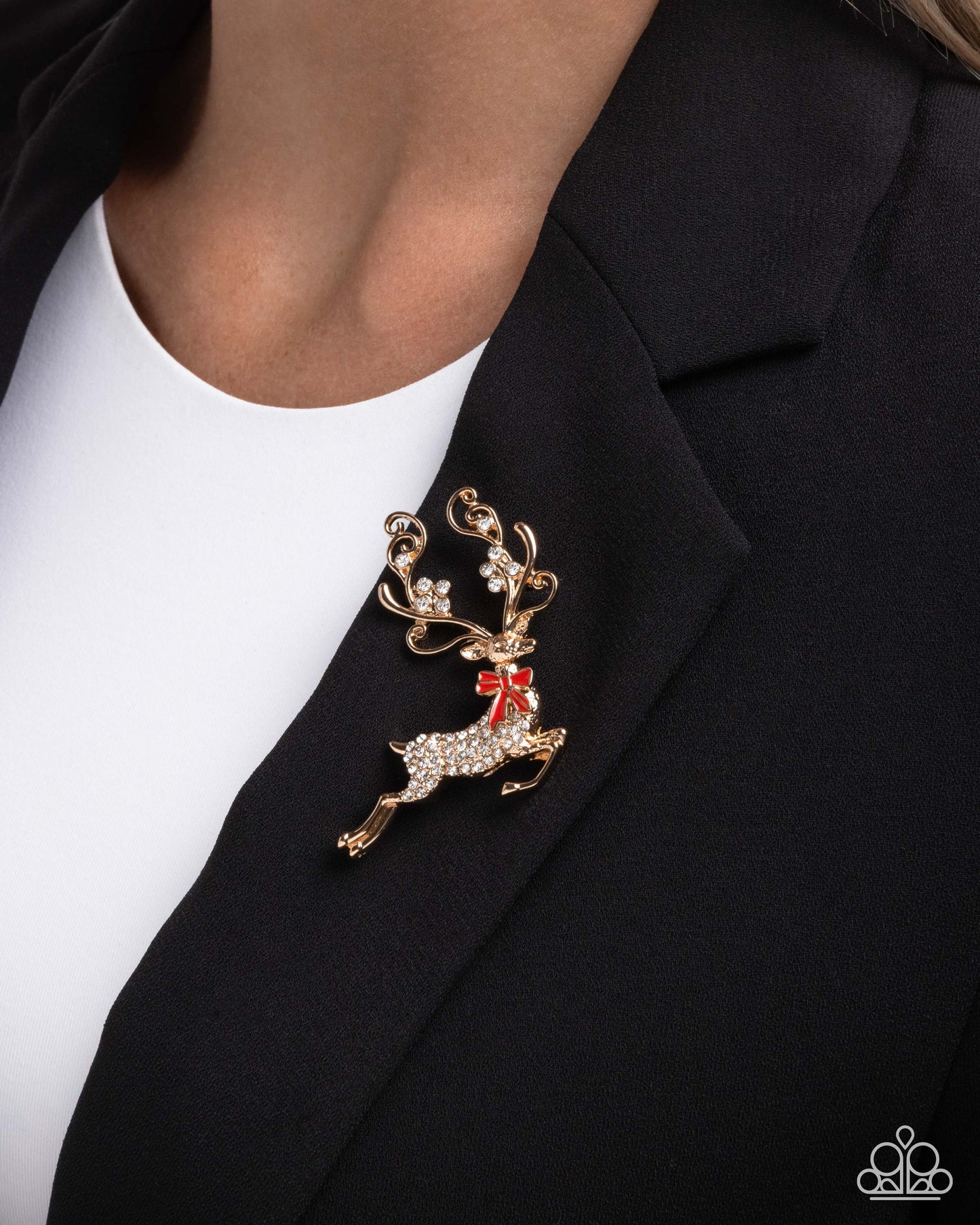 Reindeer Games - Gold Paparazzi Christmas Inspired Brooch