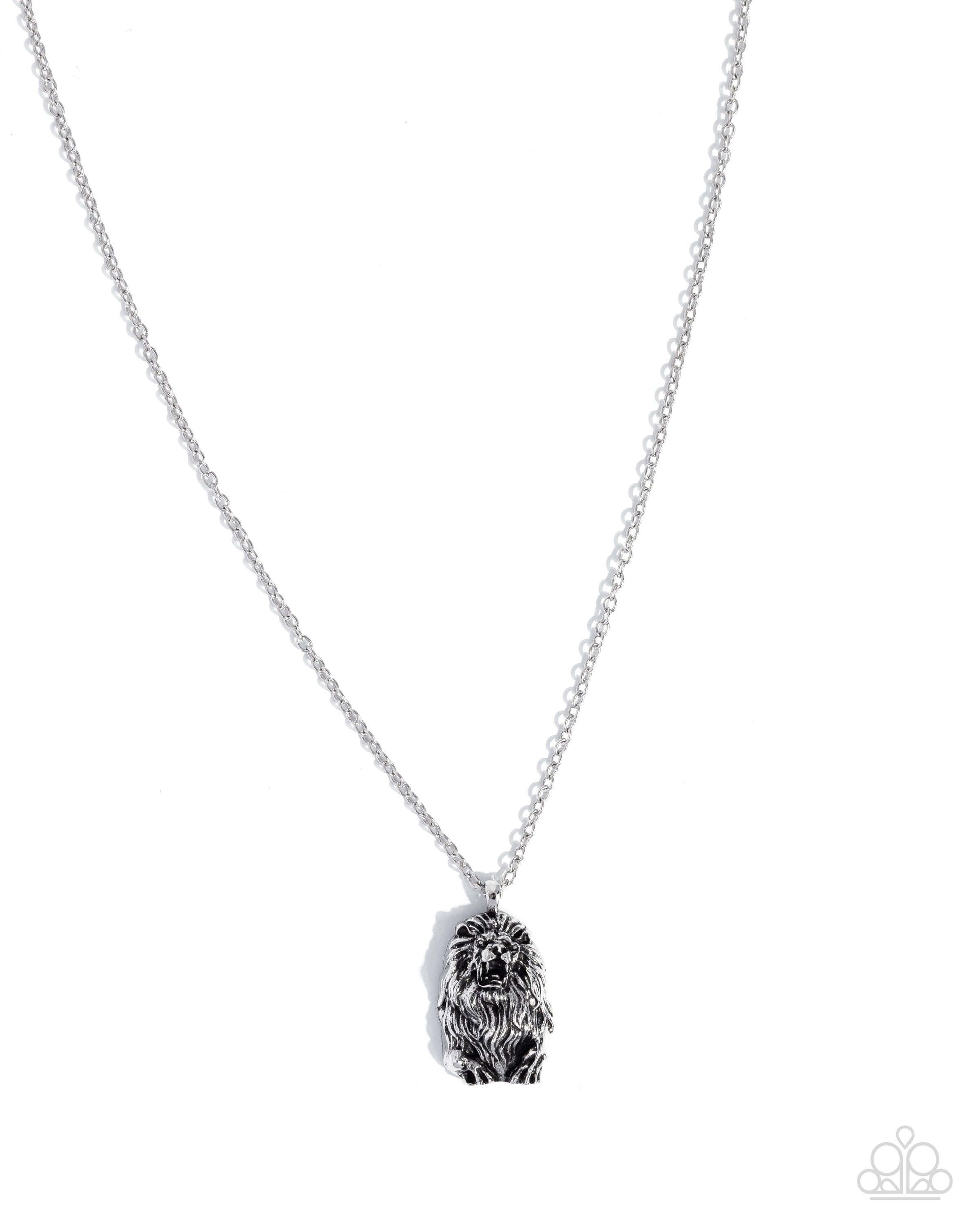 Lion Pride - Silver Paparazzi Necklace Accessories,Animal Lovers,Lion,Mens Accessories,Necklace,New Arrival,Short Necklace,Silver