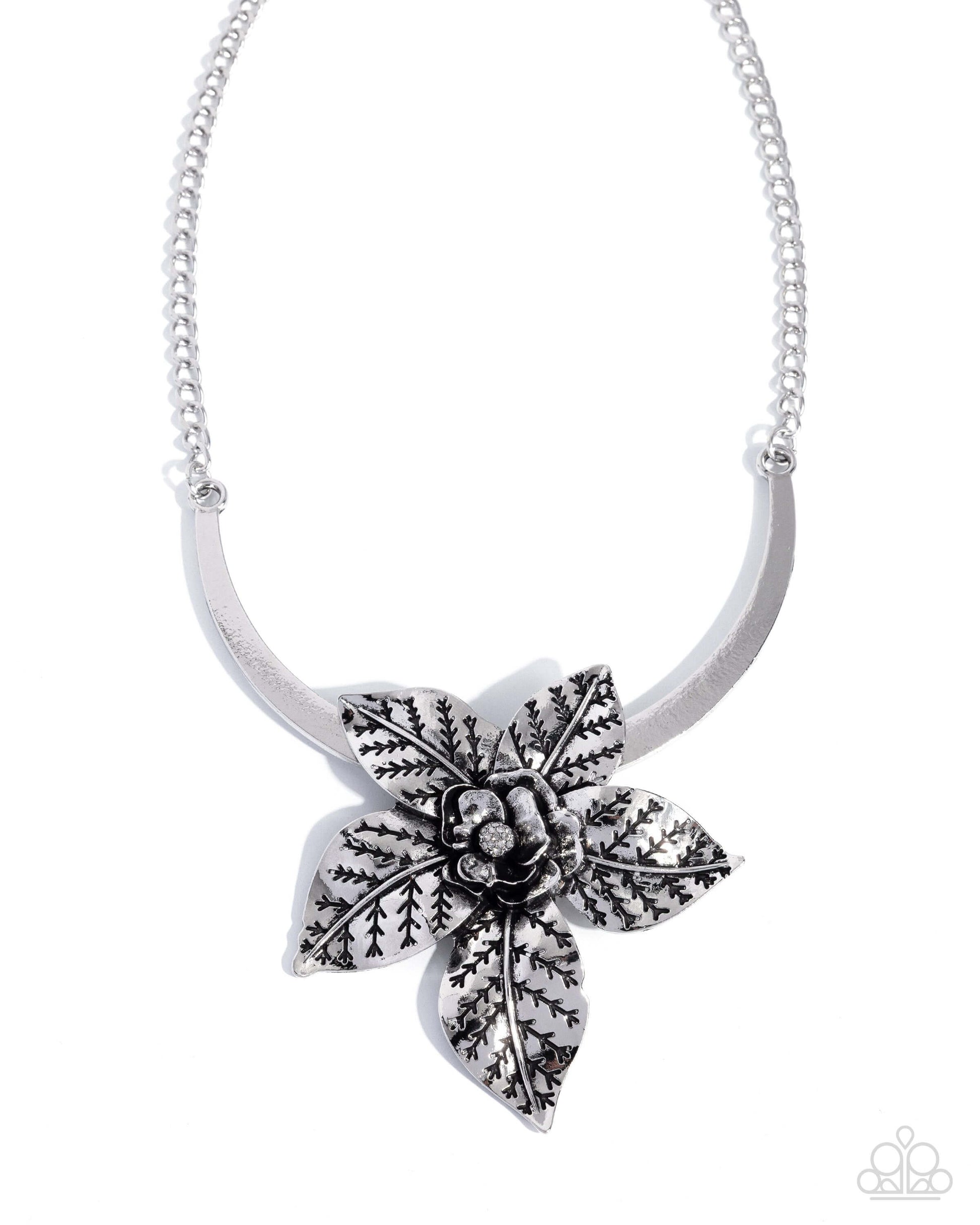 Botanical Broadcast - Silver Paparazzi Necklace Accessories,Floral,Necklace,Short Necklace,Silver