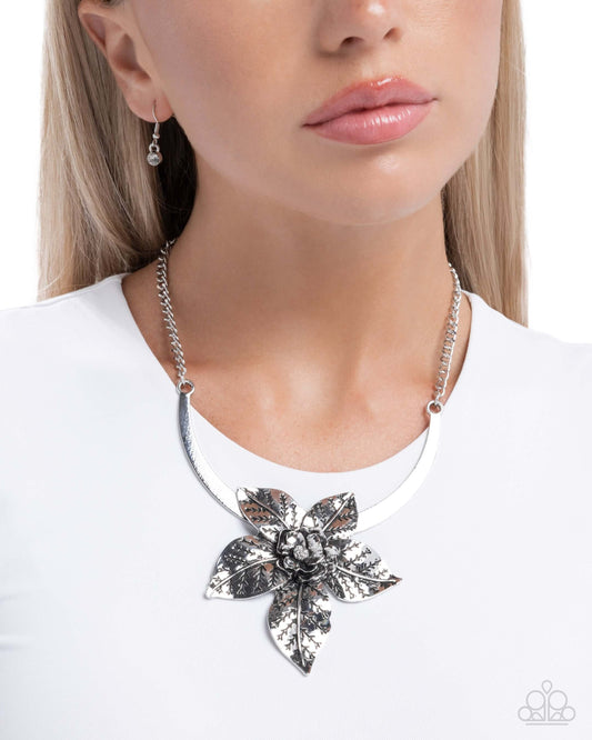 Botanical Broadcast - Silver Paparazzi Necklace Accessories,Floral,Necklace,Short Necklace,Silver