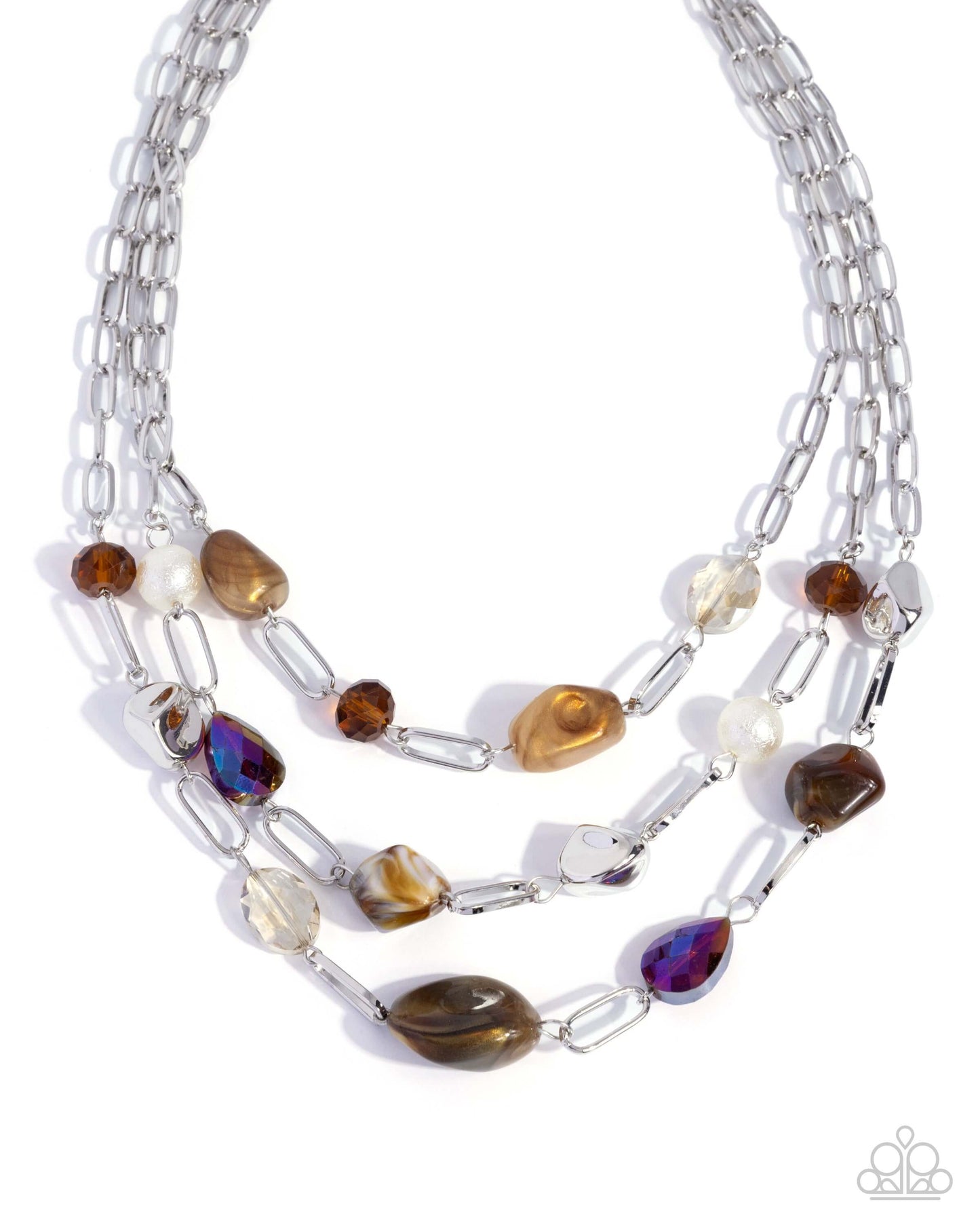 Tangible Tiers - Brown Paparazzi Necklace Accessories,Brown,Necklace,purple,Short Necklace,Topaz Stone