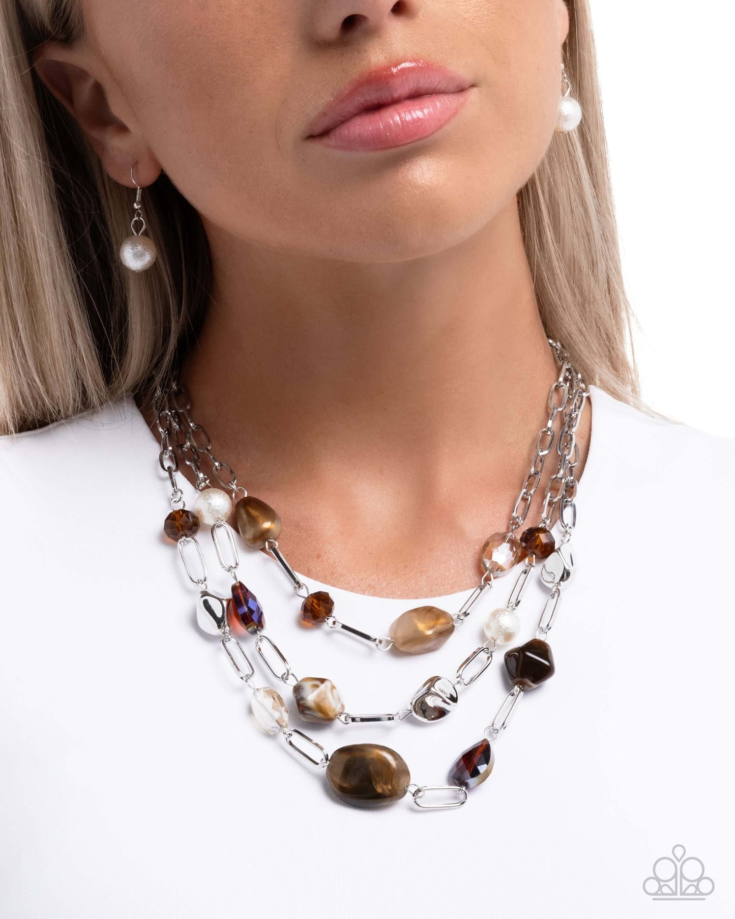 Tangible Tiers - Brown Paparazzi Necklace Accessories,Brown,Necklace,purple,Short Necklace,Topaz Stone