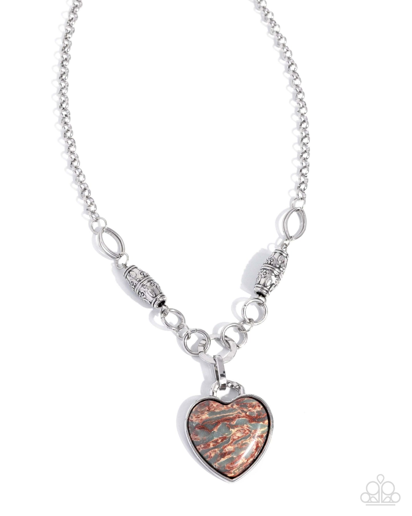 Suitable Stones - Multi Paparazzi Heart Necklace Accessories,Brown,Hearts,Multicolor,Necklace,Short Necklace,Silver Accents