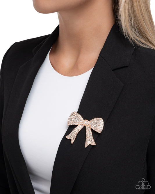 PREORDER ~ Bow Bravado - Rose Gold Paparazzi Brooch
