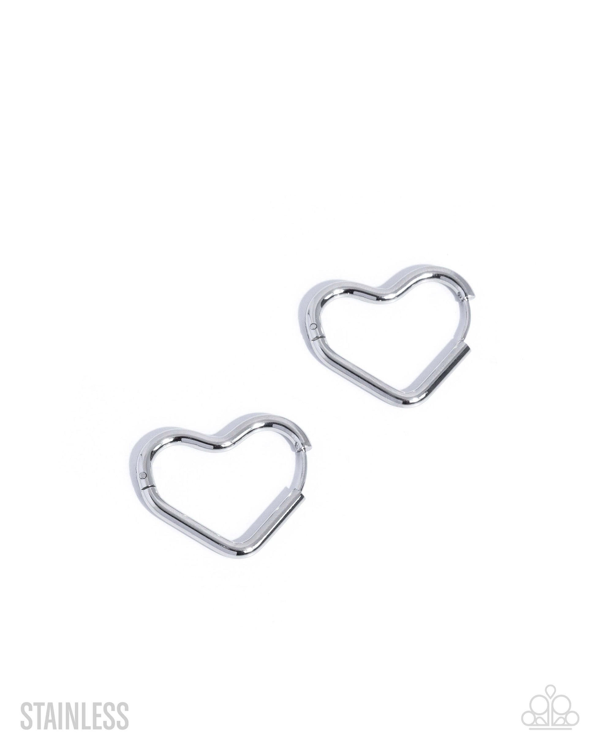 Smitten Sass - Silver Paparazzi Heart Earrings Accessories,earrings,Hearts,hinge closure,Hoops,Silver,Stainless Steel