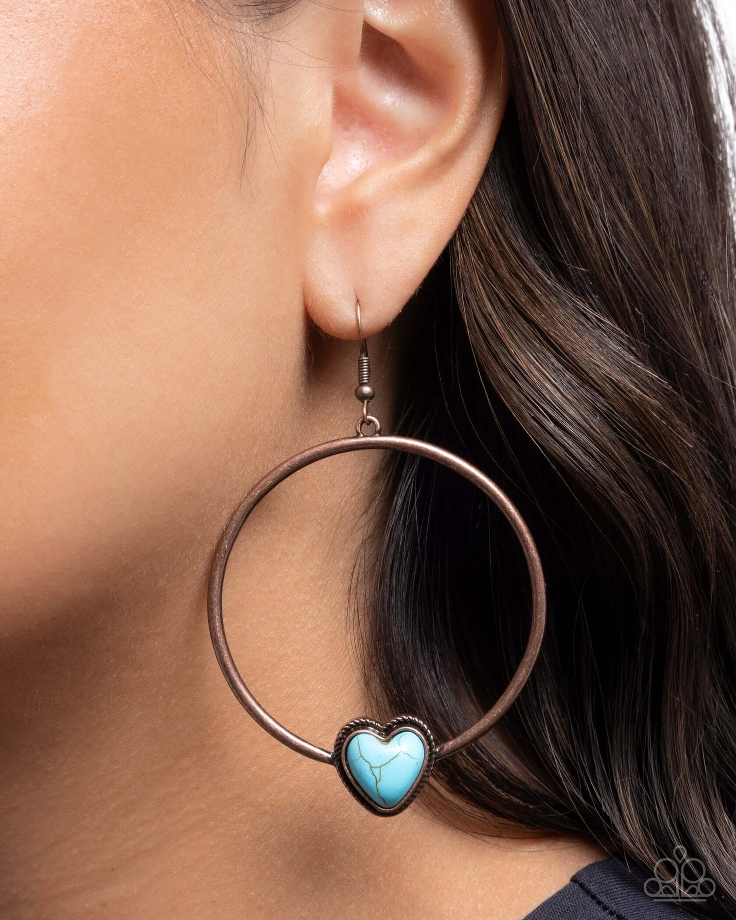 Naturally Nurturing - Copper Paparazzi Heart Earrings Accessories,Brown,Copper,earrings,Hearts,Turquoise