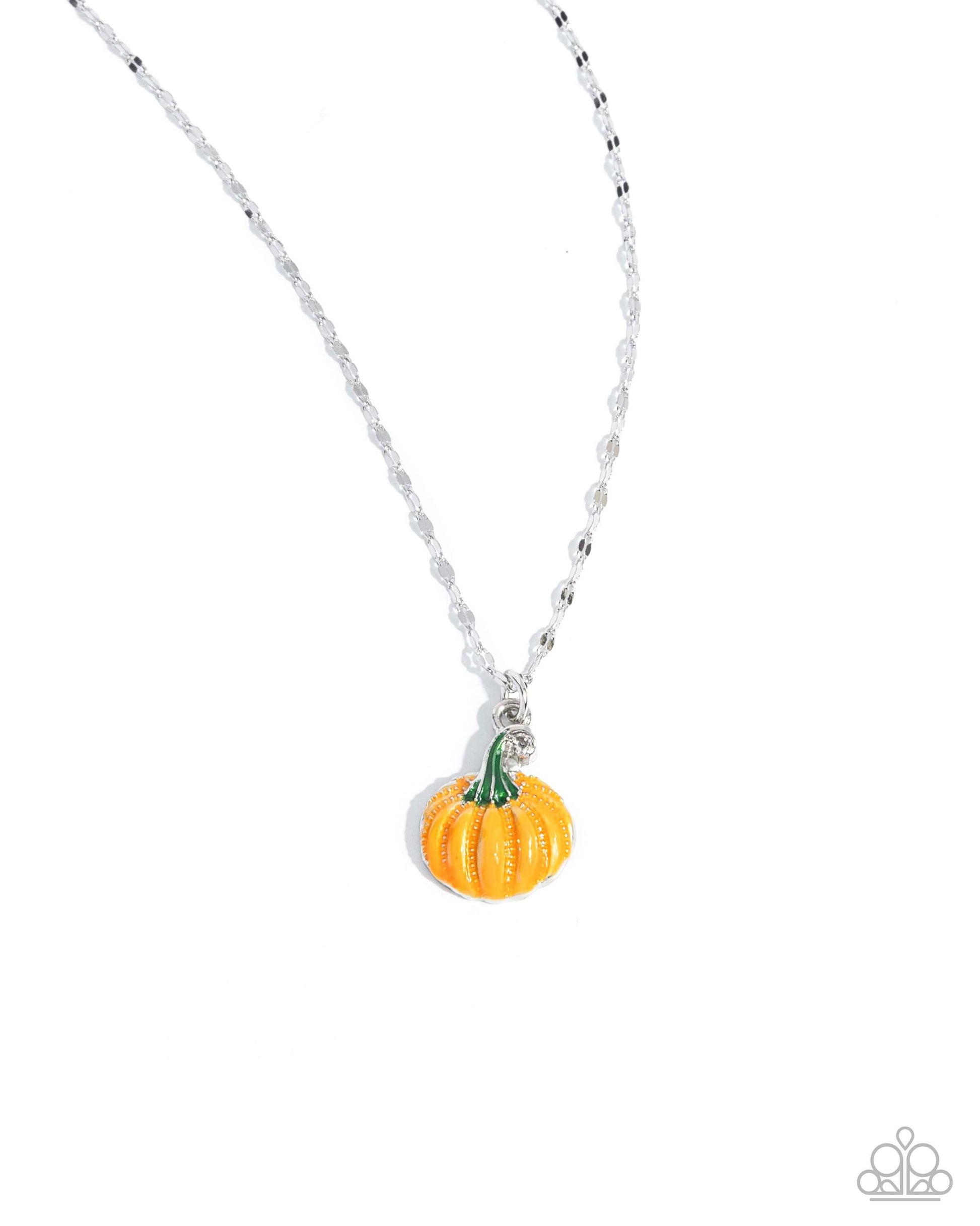 Pumpkin Patch - Orange Paparazzi Pumpkin Necklace Accessories,Necklace,Orange,Seasonal,Short Necklace,Silver Accents
