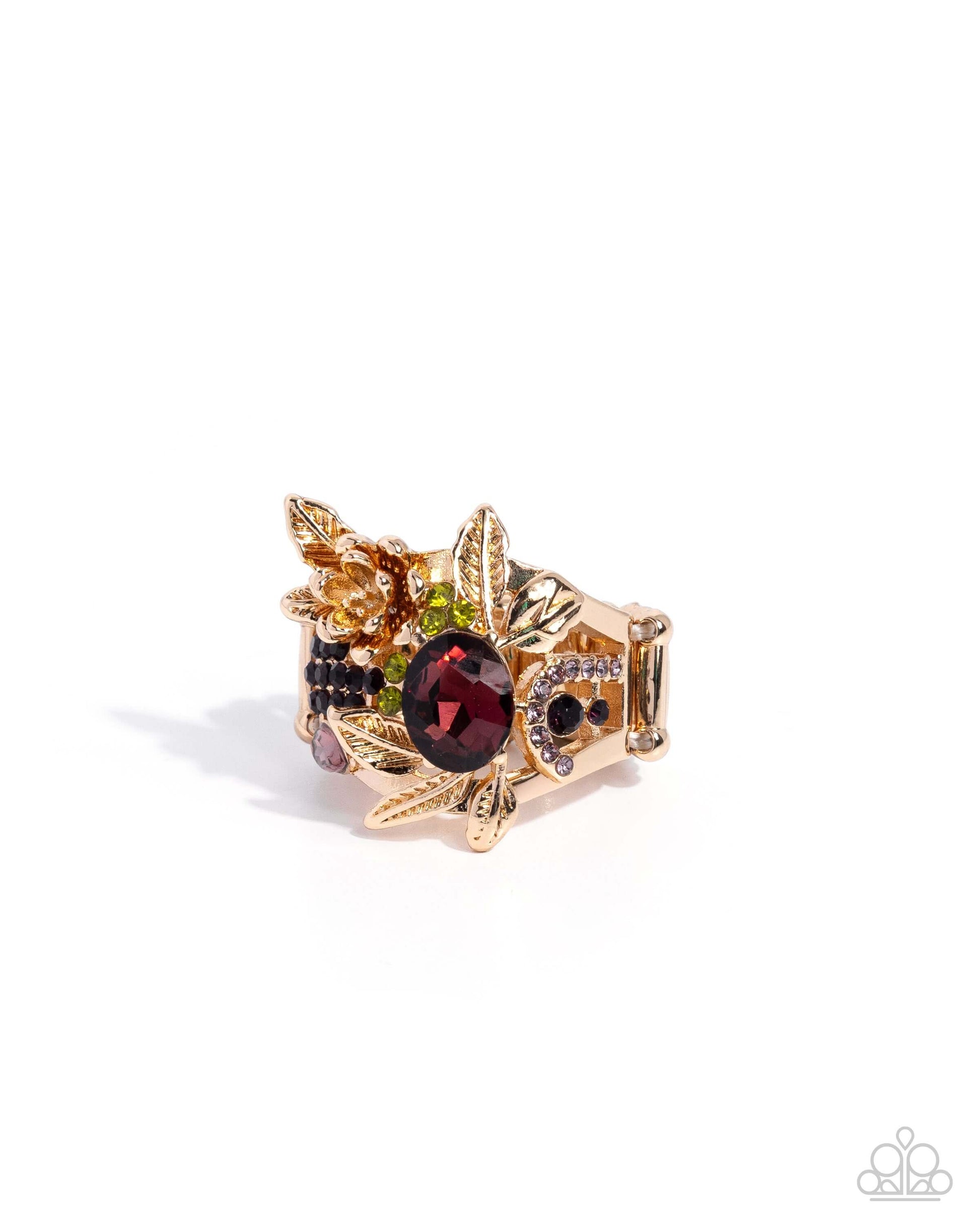 Historic Harvest - Gold Paparazzi Ring Accessories,Brown,Floral,Gold,Leaf,Ring