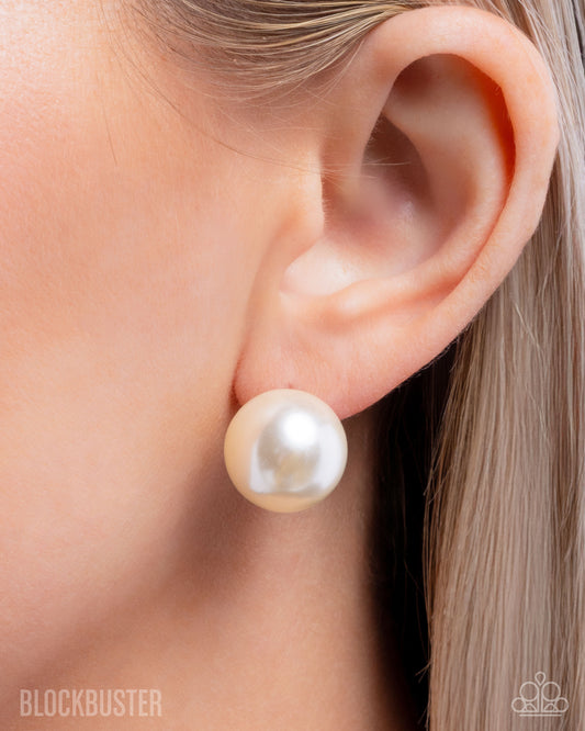 Preppy Princess - White Blockbuster Paparazzi Post Pearl Earrings