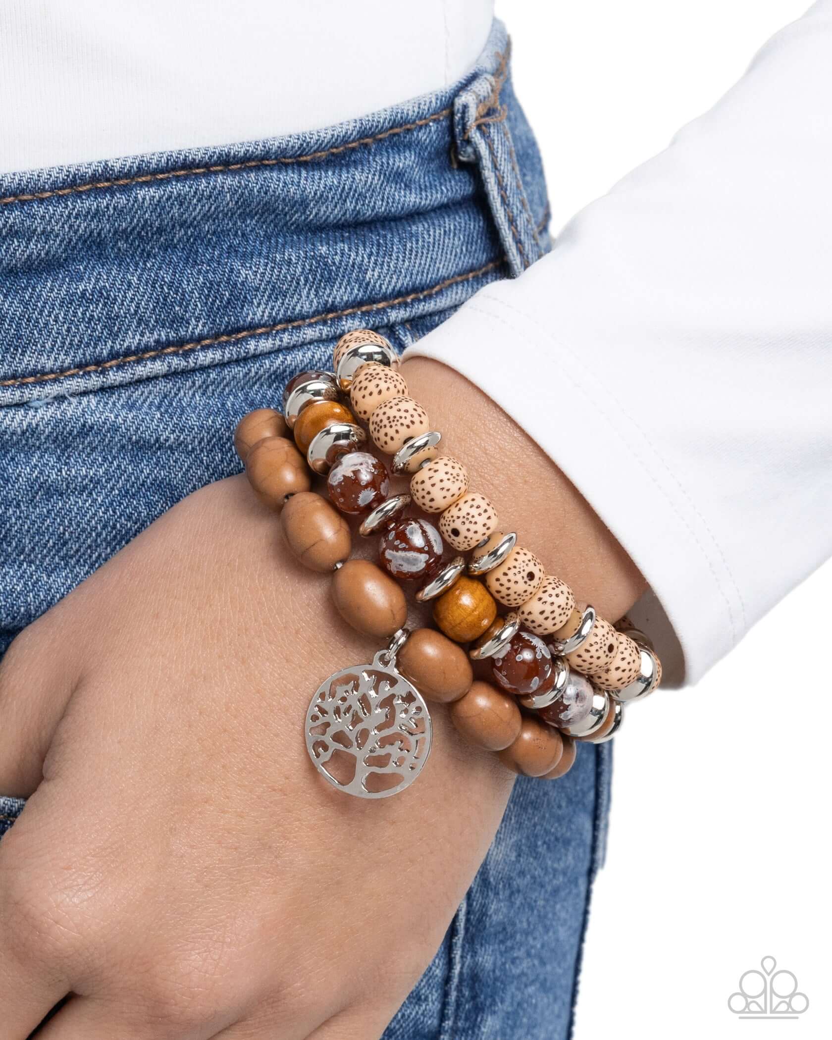 Spot Savvy - Brown Paparazzi Bracelet Accessories,Bracelet,Brown,Marbled,Stretchy,Wooden