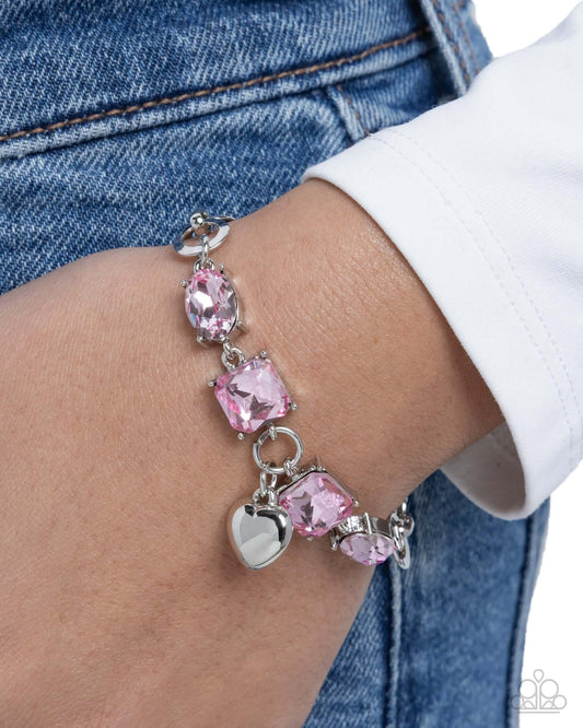 Romantic Rescue - Pink Paparazzi Heart Bracelet Accessories,Bracelet,Hearts,Pink,Silver Accents