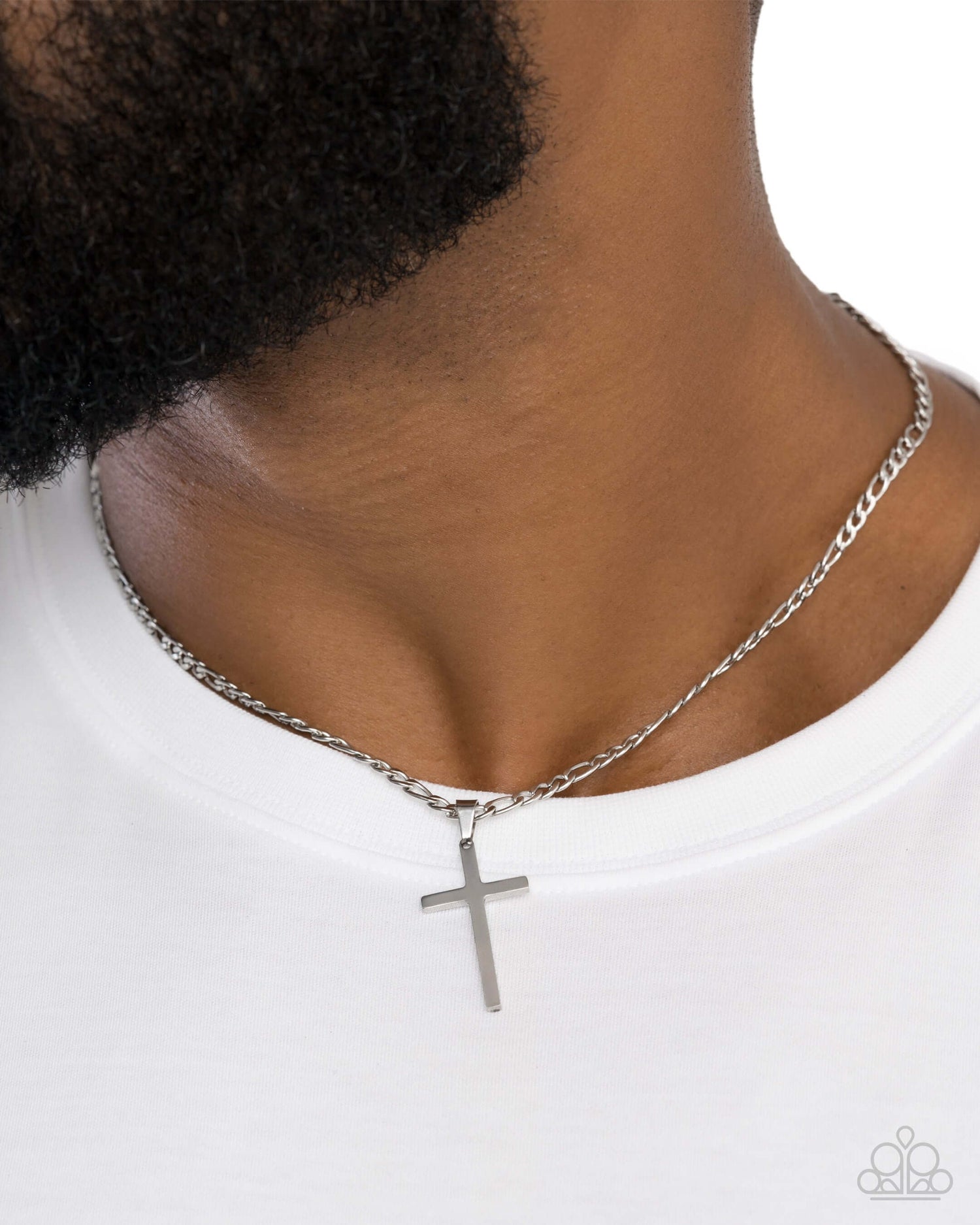 Ethereal Element - Silver Paparazzi Mens Cross Necklace Accessories,Cross,Faith,Mens Accessories,Necklace,Short Necklace,Silver