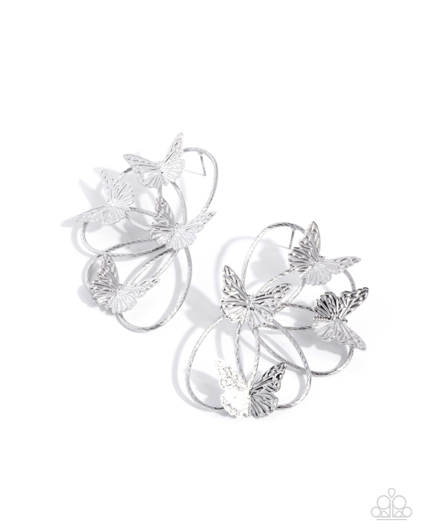 Aerial Apparel - Silver Paparazzi Butterfly Post Earrings featuring delicate butterflies atop silver petals.