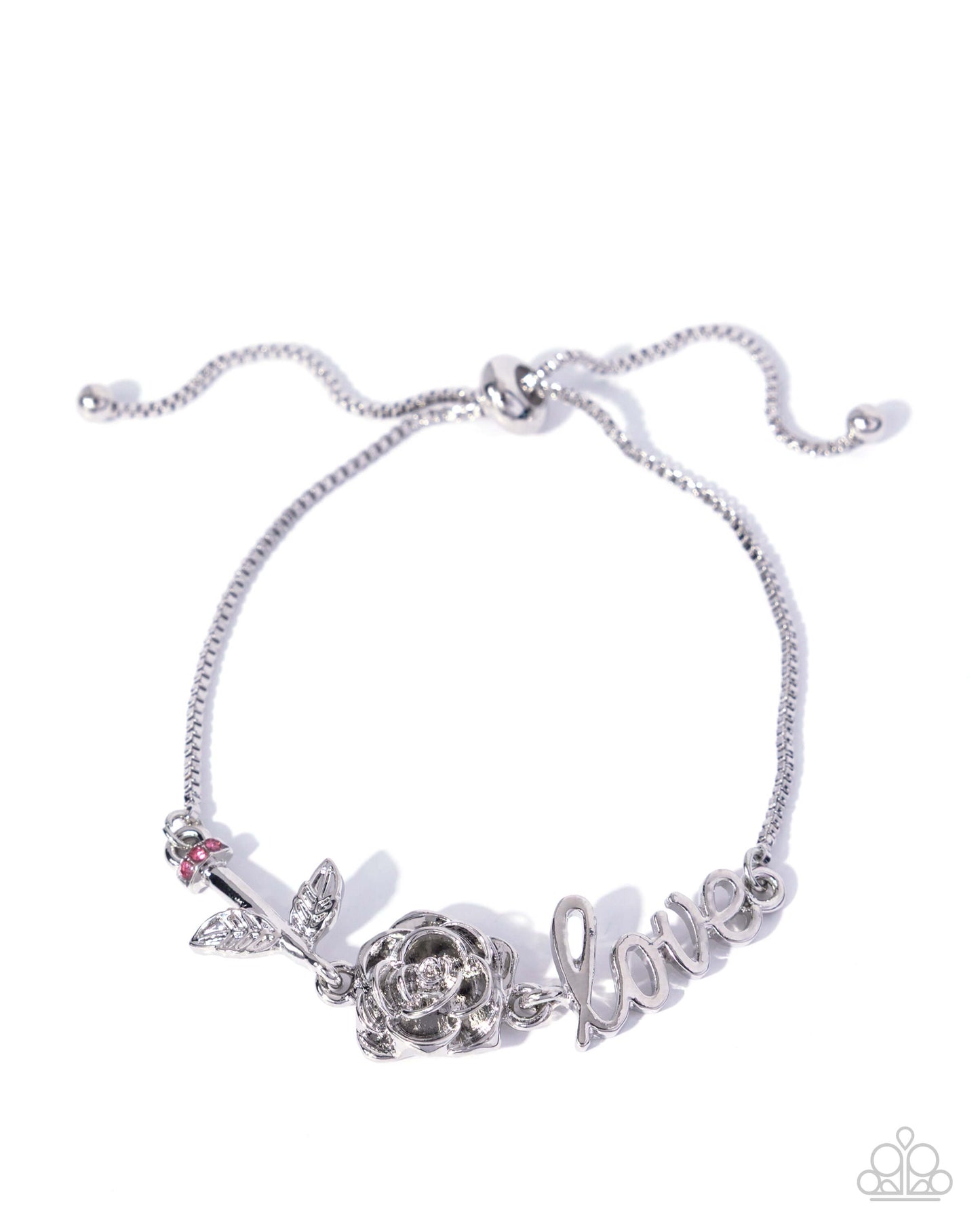 Romantic Runway - Pink Paparazzi Bracelet Accessories,Bracelet,Floral,Inspirational,New Arrival,Pink,Roses,Silver,Sliding Knot Closure