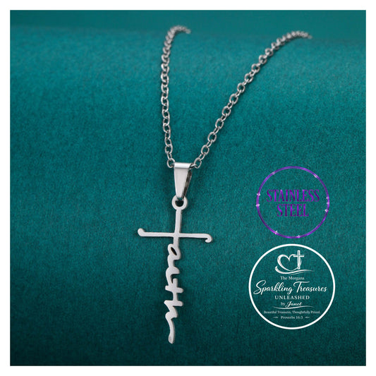 Faithfully Written Cross Necklace