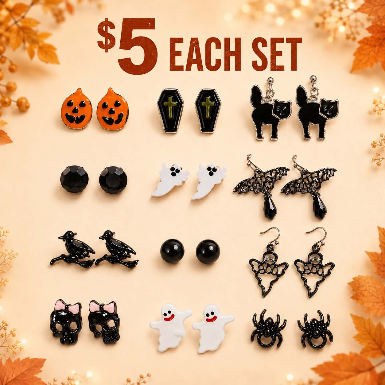 Golden Fright™ Halloween Heart Earrings (4 Different Sets)