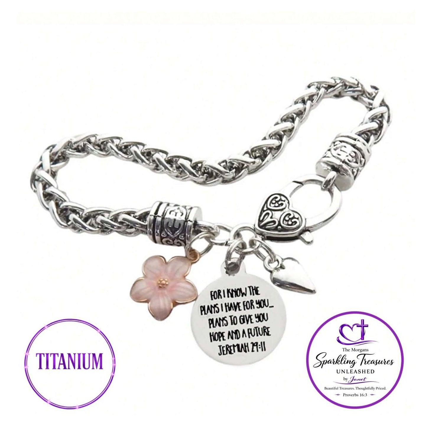 Hope and A Future Stainless Steel Scripture Charm Bracelet