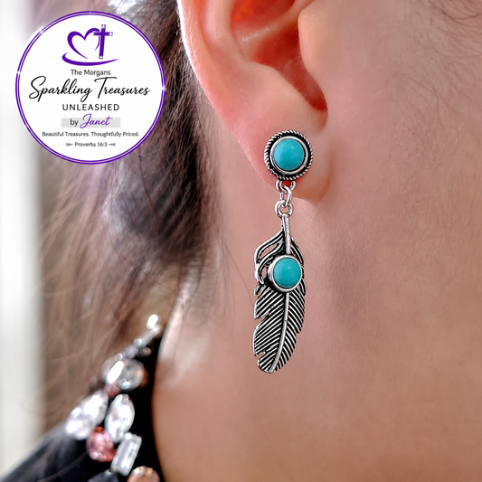 Free Spirit™ Green Feather Drop Earrings