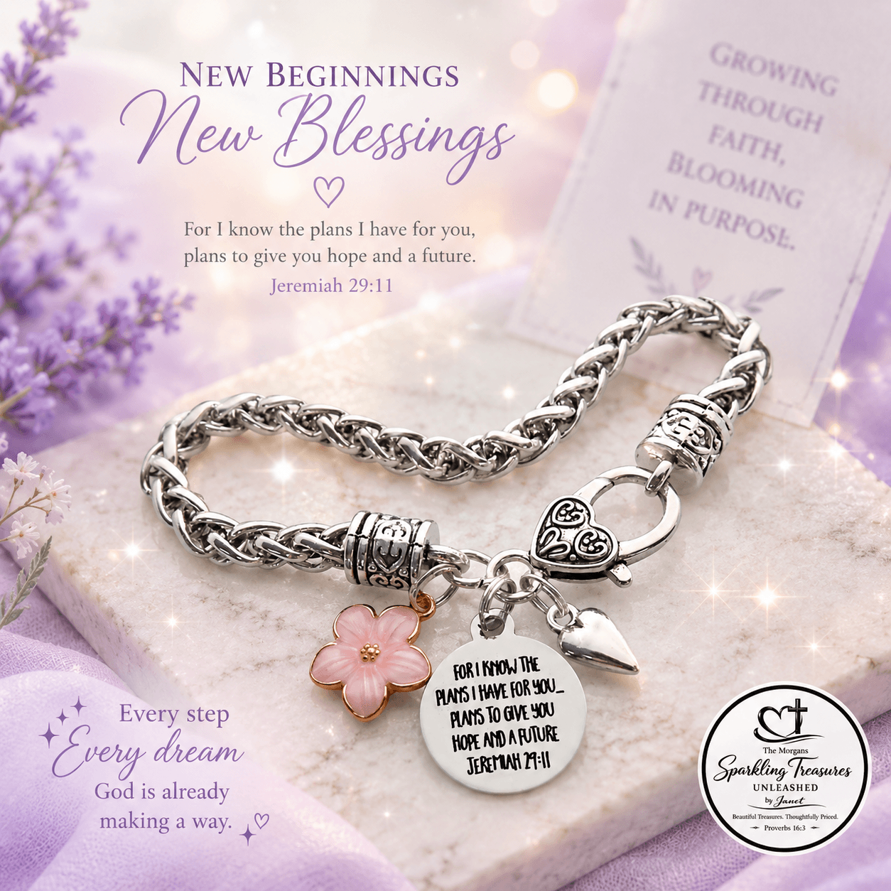 Hope and A Future Stainless Steel Scripture Charm Bracelet