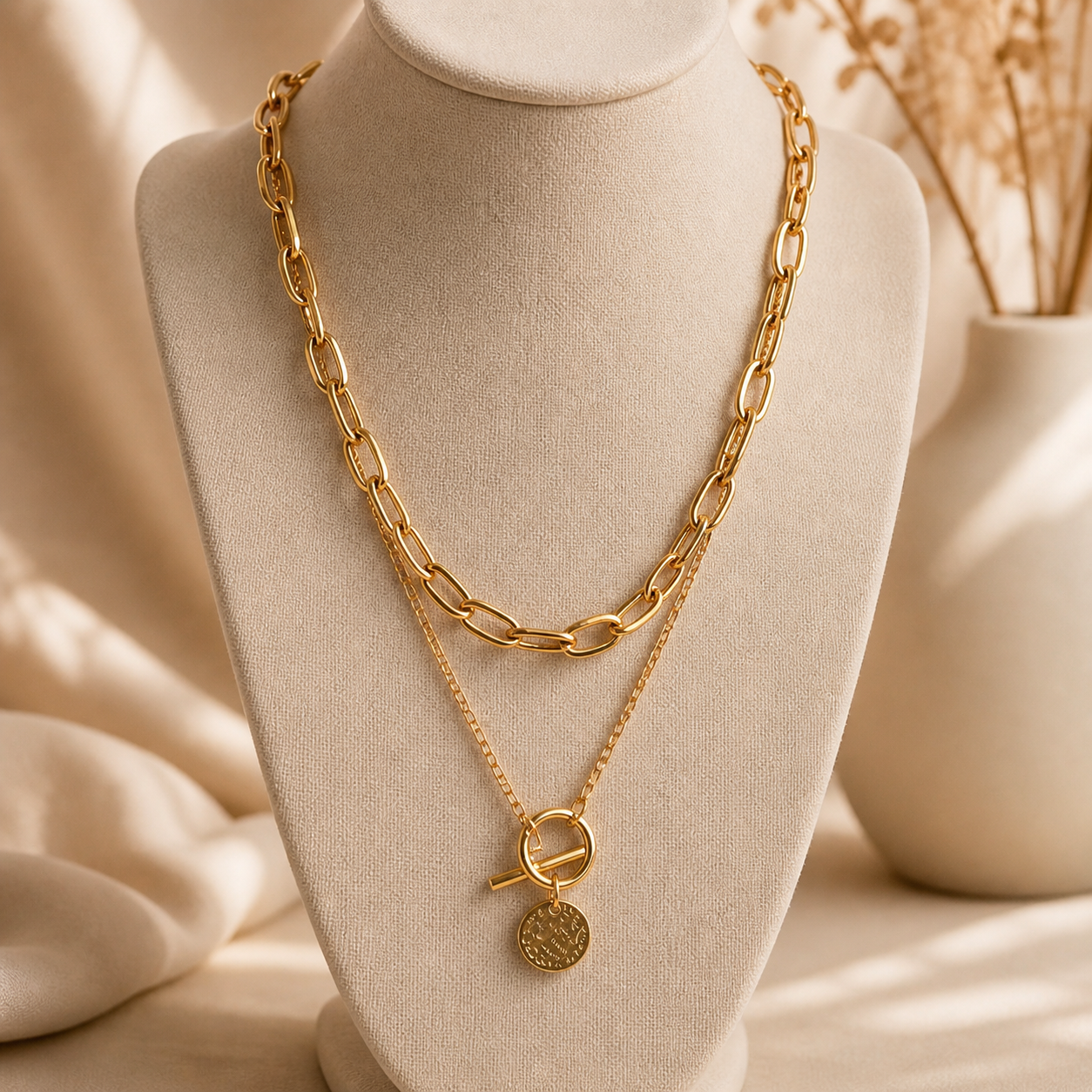 Golden Duo Layered Elegance Necklace Set
