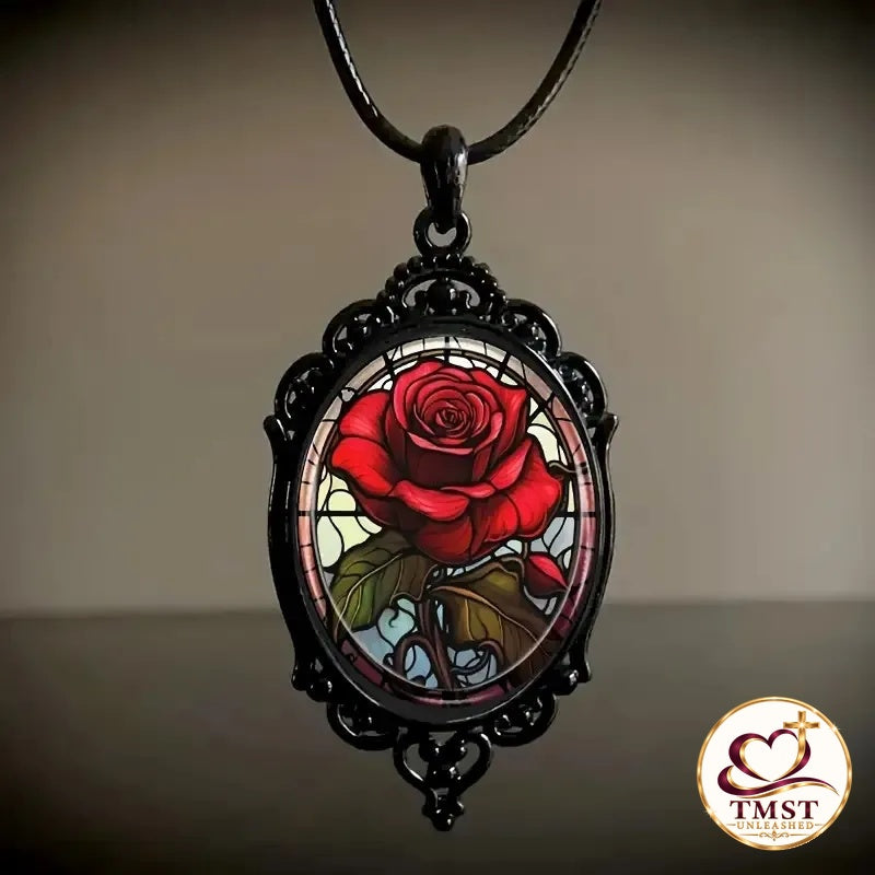 Forever in Bloom™ Stained Glass Rose Pendant Necklace product photo