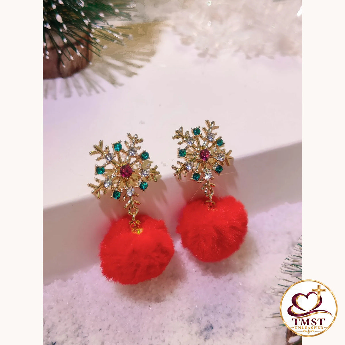 Merry Crimson Snowfall™ Pom-Pom Earrings product photo