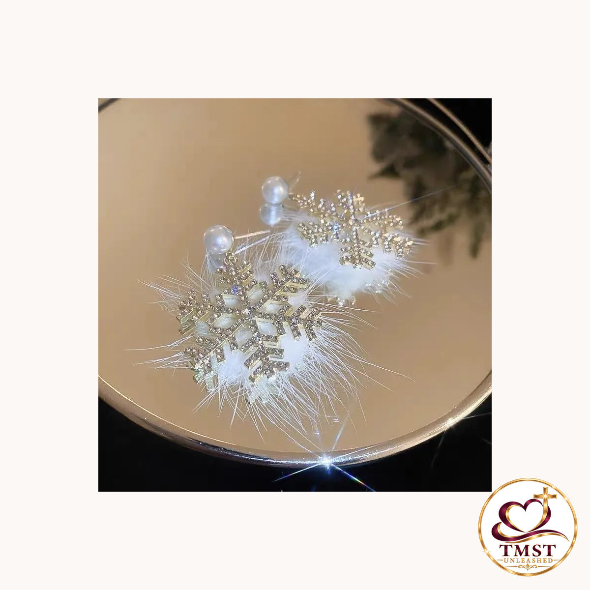 Frosted Flurry™ Snowflake Pom-Pom Earrings product photo