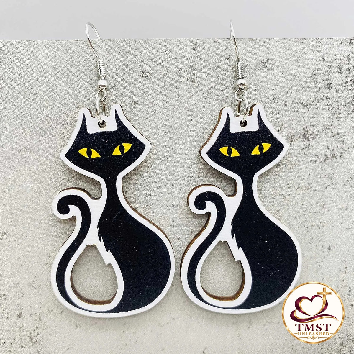 Midnight Mischief™ Black Cat Wooden Earrings product photo