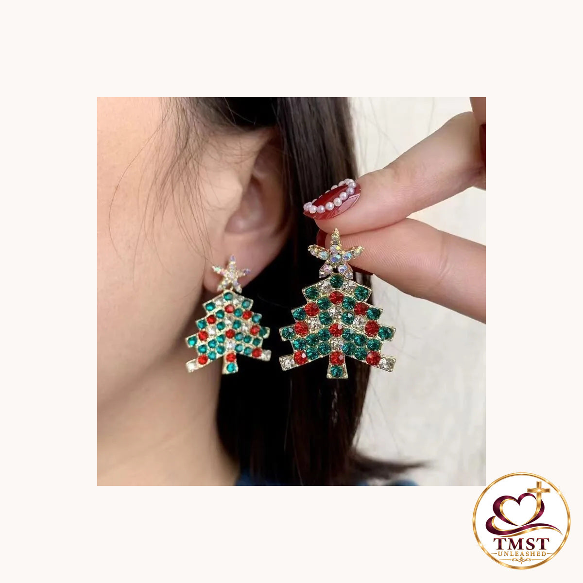 Festive Sparkle™ Christmas Tree Earrings product photo